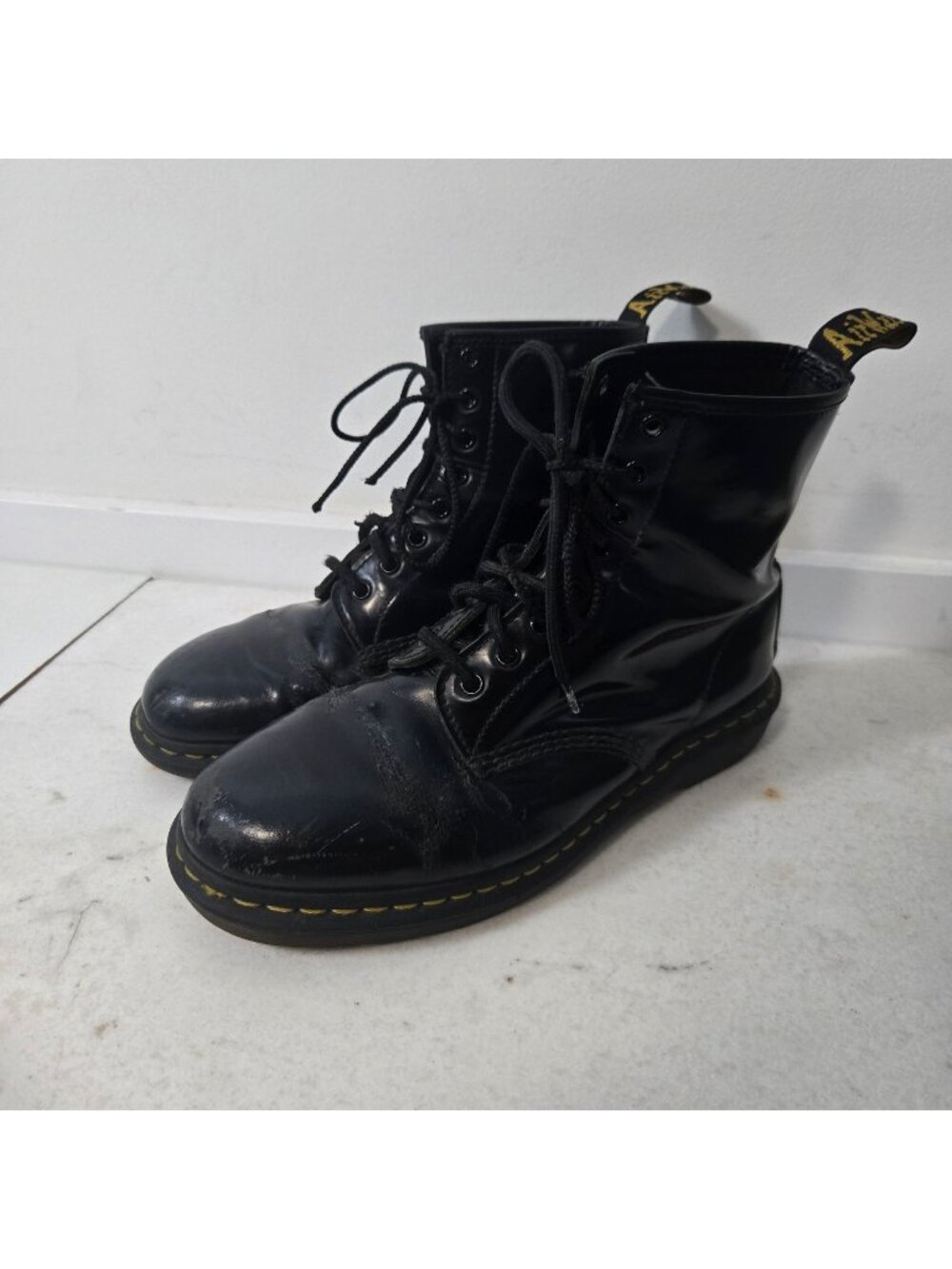 Dr. Martens Size 11W / 10M 1480 Black Patent Leather 8-Eye Lace-Up Combat Boots